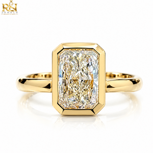 Bague de fiançailles en or 9K 14K 18K avec diamant de laboratoire Radiant Bezel 2 CT |   Bague solitaire minimaliste moderne de luxe, bijoux fins - Product Image 1