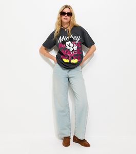 T-shirt oversize gris foncé Mickey effet délavé - Product Image 2
