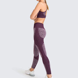 Conjunto de yoga casual de invierno sin costuras de 2 piezas para mujer: sujetador deportivo halter sin espalda y leggings de cintura alta 100% algodón satinado de secado rápido - Product Image 3