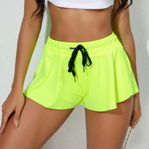 Shorts d'été pour femmes en coton uni, taille mi-haute, avec élastique à la taille, shorts de sport - Product Image 1