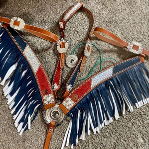 Premium Wholesale Western Leather Headstall with Sier Buckles & Fringes Fancy Design for Riding & Racing - Product Image 1
