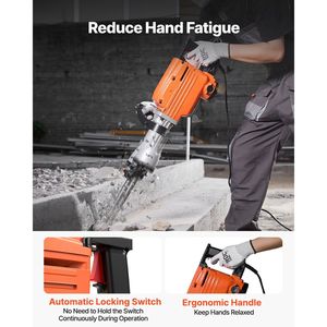 Martillo Demoledor Eléctrico de 2200W, 1350 BPM, para Trabajo Pesado, Rompedor de Concreto, 6 Cinceles, Estuche, Martillos Rotatorios Eléctricos - Product Image 6