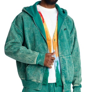 Conjunto de chándal vintage para hombre con cremallera, sudadera de felpa con lavado ácido y chándal de felpa de algodón grueso personalizado estilo streetwear - Product Image 2