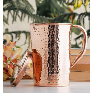 Pichet à eau en cuivre martelé avec couvercle, fait main, en métal, pour la maison, l'hôtel et les fêtes - Product Image 5