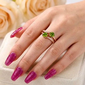 25 Sterling Silver Rose Gold Plated Two Stone Natural <b>Peridot</b> Ring Round Cut Green Gemstone Ring Wholesale Fine <b>Jewelry</b> - Product Image 3