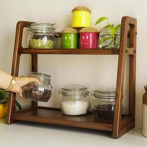 Wooden Foldable Tiered Storage <b>Rack</b> 2-Tier Waterproof Modern Design with Baking Paint Finish for <b>Kitchen</b> Spice Organization - Product Image 1