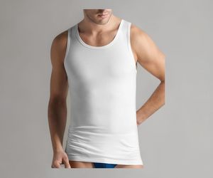 Camiseta sin mangas amarilla STELLAR STR-MV07 para hombre, chaleco informal transpirable, teñido liso en blanco, 100% algodón tejido, 120g, cuello redondo, sin serigrafía. - Product Image 1