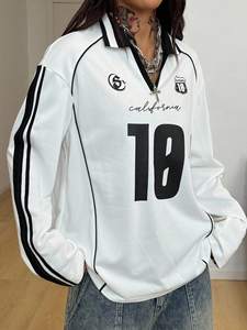 Jersey Oversize de Fútbol Americano para Mujer, Manga Larga, 100% Algodón, 300GSM, Estilo Urbano, Transpirable, Casual, con Ribetes - Product Image 5