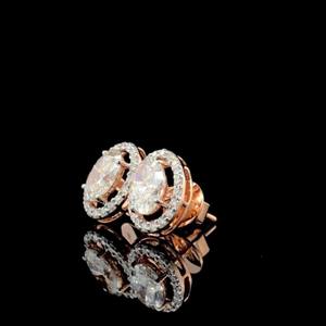 Pendientes de Oro Rosa de 14K con Diamante Cultivado en Laboratorio de Corte Ovalado de 2.40ct, Pendientes Clásicos con Halo de Diamantes, Joyería Elegante, Regalo para Mujeres y Niñas - Product Image 5