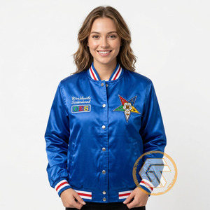Customized Order Eastern <b>Star</b> Satin Embroidered Varsity <b>Jacket</b> Waterproof Breathable Autumn 100% Silk - Product Image 3
