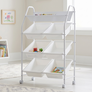 <b>White</b> 4-Layer <b>Toy</b> Organizer with Wheels Plastic Storage Bins for Kids Room Multifunctional Cart - Product Image 1