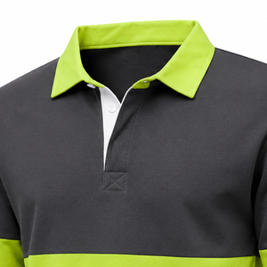 Men's Long Sleeve High Visibility <b>Polo</b> <b>Shirt</b> Color Blocked Knitted Polyester <b>Work</b> Wear with Pocket Quick Dry Design - Product Image 5