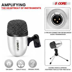 Kit de Micrófonos Profesionales de 5 Núcleos para Conga, Snare y Tom, con Conexión XLR, Cardioide y Unidireccional - Product Image 2