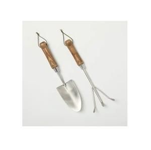 Juego de pala y cultivador de jardín de acero inoxidable con mangos de madera para jardinería profesional - Product Image 1