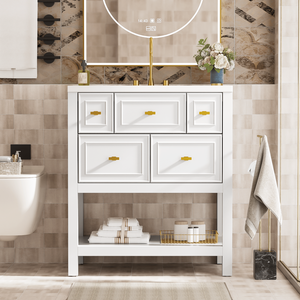 Mobile Bagno Monoblocco Autoportante in Legno Massello con 5 Cassetti - Set Vanity Singolo da 30 Pollici - Product Image 3