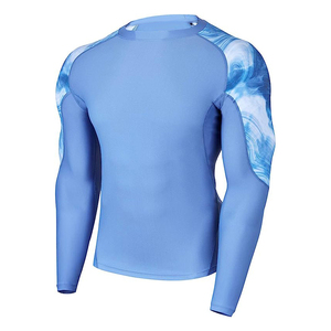 Camiseta de compresión de manga larga para hombre, ajustada, que absorbe la humedad, para artes marciales mixtas, con estampado por sublimación, azul y negro - Product Image 5