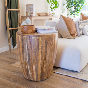 Handmade Mango <b>Wood</b> Drum Coffee <b>Table</b> <b>Round</b> Wooden Accent <b>Table</b> for Living Room Office <b>Dining</b> Room Rustic Home Furniture - Product Image 2