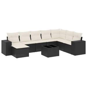 Ensemble de canapés de jardin modernes en rotin PE noir avec coussins crème, design contemporain et résistant à l'eau - Product Image 4