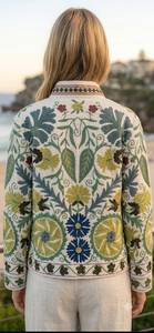 Elegant Vintage Floral Embroidered Mandarin Collar <b>Velvet</b> <b>Jackets</b> <b>Women</b> Spring 100% Cotton Woven Full Sleeve Regular Finished - Product Image 4