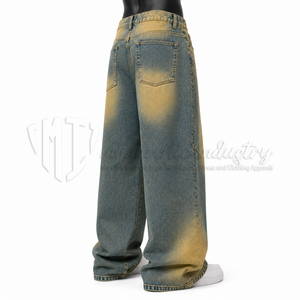Pantalones vaqueros anchos de hombre, lavado arena, cintura alta, corte holgado, estilo casual urbano, de algodón, con cierre de botones, peso medio, para otoño - Product Image 5