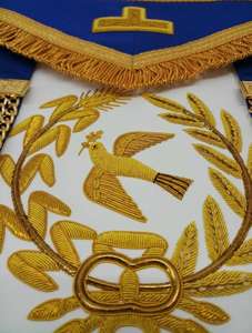 Tablier de cérémonie maçonnique brodé à la main avec fil de bullion, ruban moiré blanc, turquoise et bleu – Artisanat de qualité supérieure d'Inde - Product Image 3