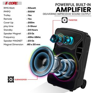 ACTIVE HOME 12 Sistema de DJ Portátil con Ruedas de 500W para Fiestas, Luces de Discoteca, 2 Micrófonos Inalámbricos para Karaoke, Potencia Monster - Product Image 2