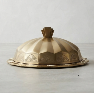 Beurrier Art Déco avec incrustations dorées, fait main en métal, hermétique pour la conservation de la fraîcheur, idéal pour la cuisine et les réceptions, design glamour - Product Image 2