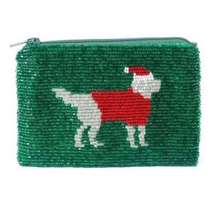 Porte-monnaie artisanal en tissu de coton, motif pastèque perlé, forme rectangulaire, fermeture éclair, broderie artisanale - Product Image 4