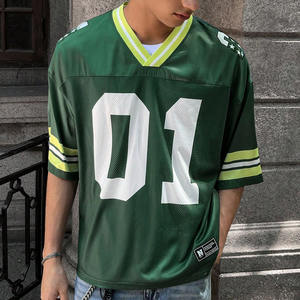 เสื้ออเมริกันฟุตบอลสไตล์วินเทจ ผ้าตาข่าย คุณภาพสูง ทรงโอเวอร์ไซส์ คอวี แบบครอป ทรงบ็อกซี่ ระบายอากาศได้ดี น้ำหนักเบา - Product Image 1