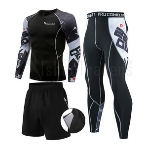 Ensemble de rashguard à manches longues pour homme, noir, en spandex et polyester, séchage rapide, vêtements de fitness, short long John - Product Image 3