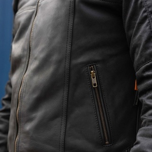 Classic <b>Long</b> Thin Cowhide Canvas <b>Leather</b> <b>Jacket</b> for Men Motorbike Vintage Biker Cafe Racer Style Europe Trend - Product Image 5