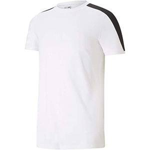 Camiseta Blanca de Manga Corta para Hombre con Ribete en Contraste Negro, Corte Regular, Cuello Redondo, Tejido Casual, Color Sólido - Product Image 1