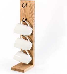 Wooden Cup Holder Stand with Rectangular Handle Top and 3 Ceramic Coffee Cups plus Saucer <b>Storage</b> Base <b>Kitchen</b> Organizer - Product Image 4