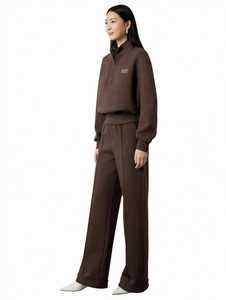 Conjunto Deportivo de Otoño para Mujer ONETEN, Estampado, Marrón, con Cierre de Cremallera de un Cuarto, Manga Larga, Corte Holgado, Pantalones Anchos, Dos Piezas - Product Image 3