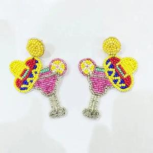 Pendientes de bordado coloridos hechos a mano de la India, bordado de cuentas de moda para mujeres y niñas, manualidades de punto de cruz - Product Image 3