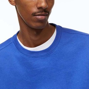 Sudadera con Capucha Azul Lisa Oversize para Hombre, Manga Larga, Transpirable, Cuello Redondo, de Algodón, Básica - Product Image 3