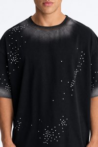 Camiseta Oversize de Lujo con Pedrería y Efecto Lavado, Estampado de Logotipo Personalizado, Hombro Caído, Estilo Urbano, Camisetas de Hombre de Moda, Suministro OEM - Product Image 2