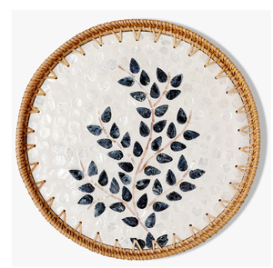 Bandeja de servir de madera con nácar, diseño floral en blanco y negro, la más vendida, bandeja decorativa, proveedor mayorista - Product Image 6