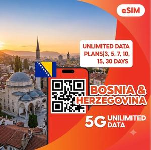 Prix d'usine : eSIM de voyage pour la Bosnie-Herzégovine, données 4G/5G illimitées avec activation rapide par code QR, forfaits mobiles numériques - Product Image 1