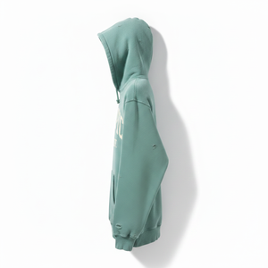 Sweat-shirt à capuche vert surdimensionné en coton pour homme, couleur unie, en molleton bouclette, avec poche, idéal pour l'automne - Product Image 4