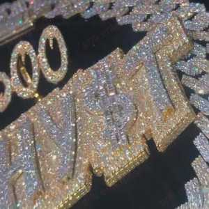 Collar con Colgante Personalizado de Plata 925, Estilo Hip Hop, Lujoso, con Incrustaciones de Diamantes de Imitación, Corte Brillante Redondo, Dos Tonos, VVS, Moissanita, para Hombre - Product Image 4