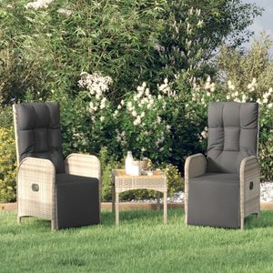 Juego de 3 Sillas de Jardín Reclinables Grises, Asientos Cómodos para Exteriores - Product Image 1