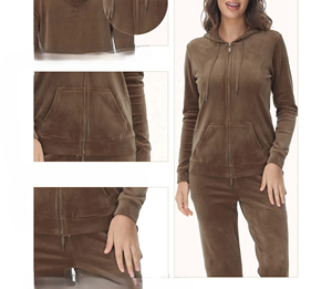 Ensemble de survêtement unisexe personnalisé en velours, marque privée, deux pièces, sweat à capuche et pantalon de jogging, long, décontracté, mode vintage, logo uni, écologique - Product Image 3