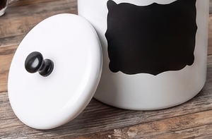 White Round Metal Food <b>Storage</b> Container With Chalkboard Label Airtight Lid For Coffee Beans And <b>Kitchen</b> <b>Storage</b> Use - Product Image 5