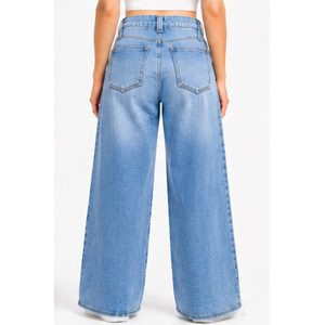 Jeans de Mezclilla de Cintura Alta y Pierna Recta para Mujer con Presillas Inclinadas Color Gris Ceniza - Product Image 3
