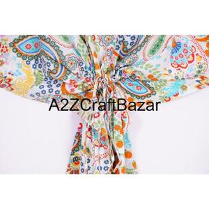 Robe Kaftan 100 % Coton Inde pour Femme, Taille Unique, Imprimé Oiseaux Verts, Douce et Ample, Élastique à la Taille, Idéale pour l'Été et le Quotidien - Product Image 3