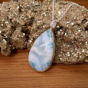 Natural Larimar Pendant 925 Sterling Silver Vintage Engagement Wedding Necklace Drop Cabochon Gemstone Jewelry for Women Gift - Product Image 4
