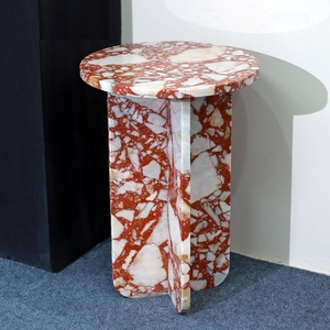 Natural Calacatta Red Marble Durable Modern Side <b>Table</b> with Low Cross Legs and Round Top for Apartment Villa Mansion Hotel - Product Image 2