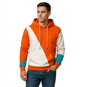 Sudadera con capucha colorblock diagonal en naranja y blanco |   Sudadera de Forro Polar para Hombre |   Fabricante de Ropa Urbana Personalizada en Bangladesh - Product Image 1