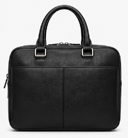 Gravs - Maletín Grande de Cuero Genuino Negro para Portátil, Estilo Retro, para Oficina, Trabajo Diario, Impermeable, Duradero y Elegante